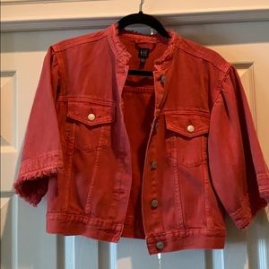 Red denim jacket from the Gap.